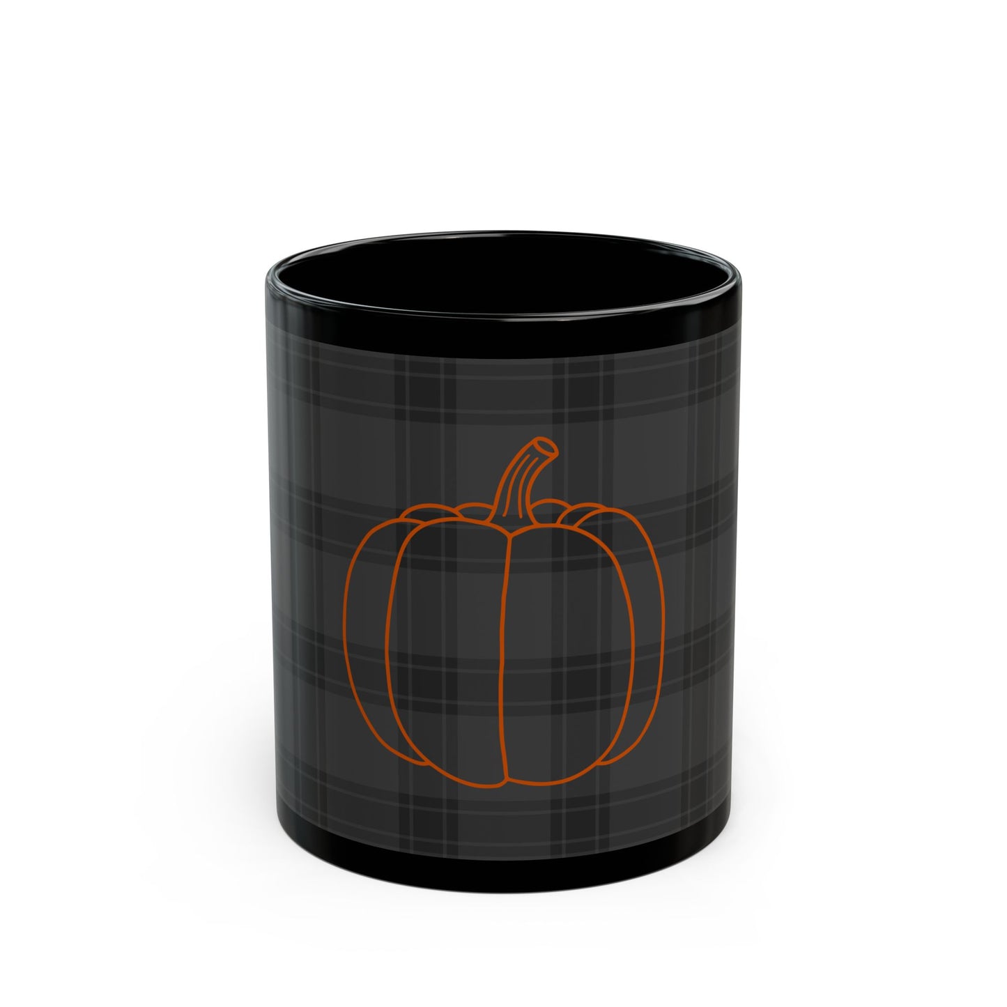 Pumpkin on Plaid Halloween Edition Black Mug