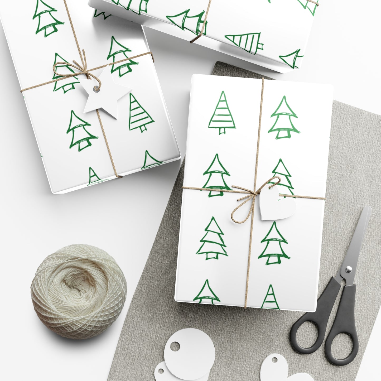 White Green Christmas Trees Gift Wrapping Papers - Varnish & Vibe