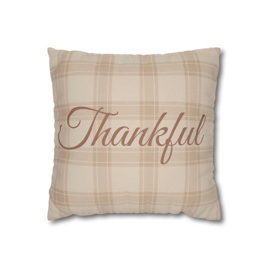 Thanksgiving Thankful Script Classic Plaid Fall Pillowcase