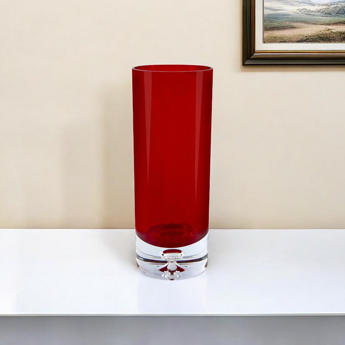 11" RED GLASS TABLE VASE