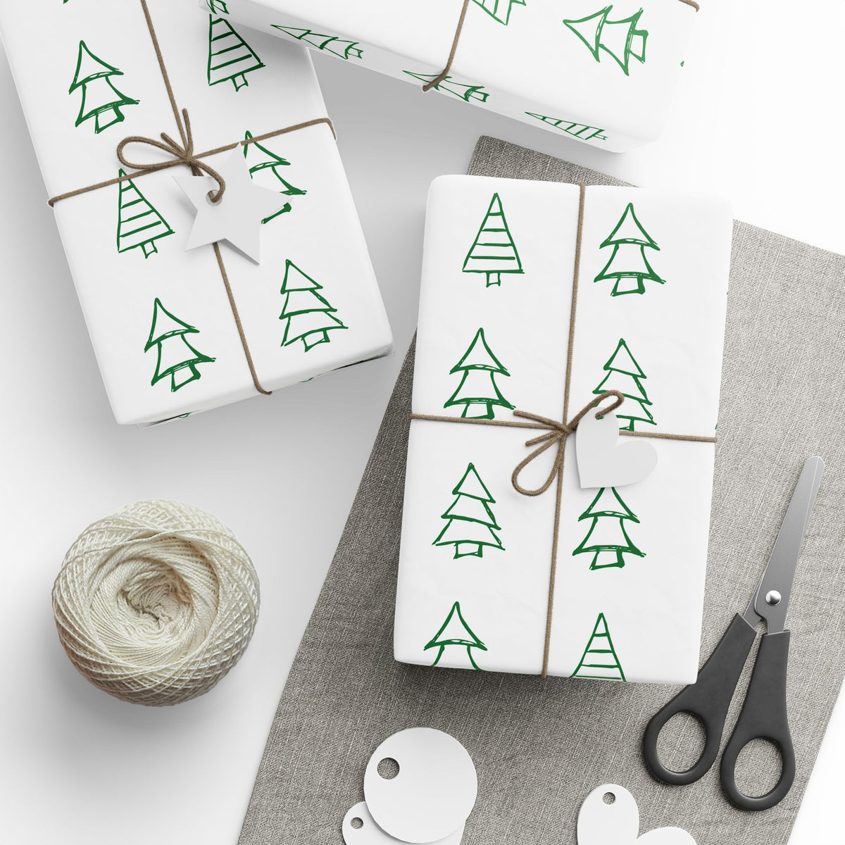 Christmas Tree Pattern Wrapping Paper Roll — Green Sketch Holiday Gift Wrap - Varnish & Vibe