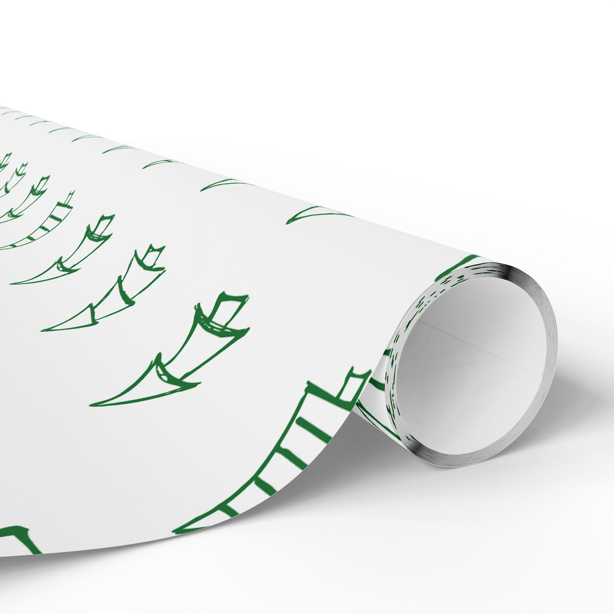Christmas Tree Pattern Wrapping Paper Roll — Green Sketch Holiday Gift Wrap - Varnish & Vibe