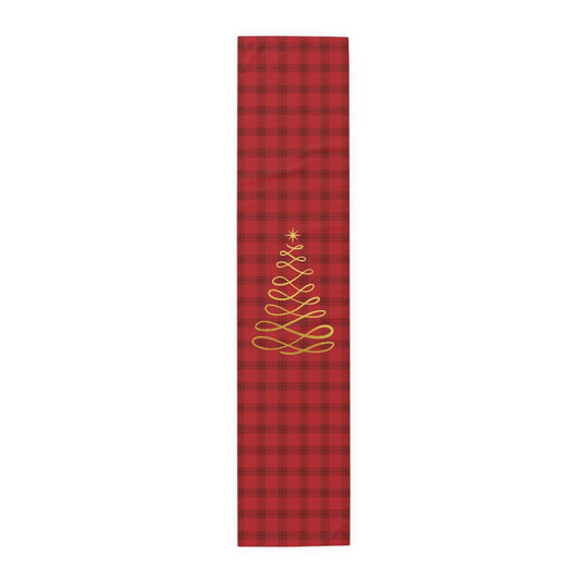 Red Tartan Christmas Tree Table Runner (Cotton, Poly) - Varnish & Vibe