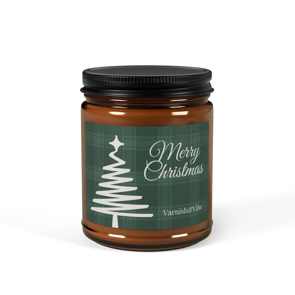 Merry Christmas Scented Soy Candle (Green, Multi-Size, Amber Jar) - Varnish & Vibe