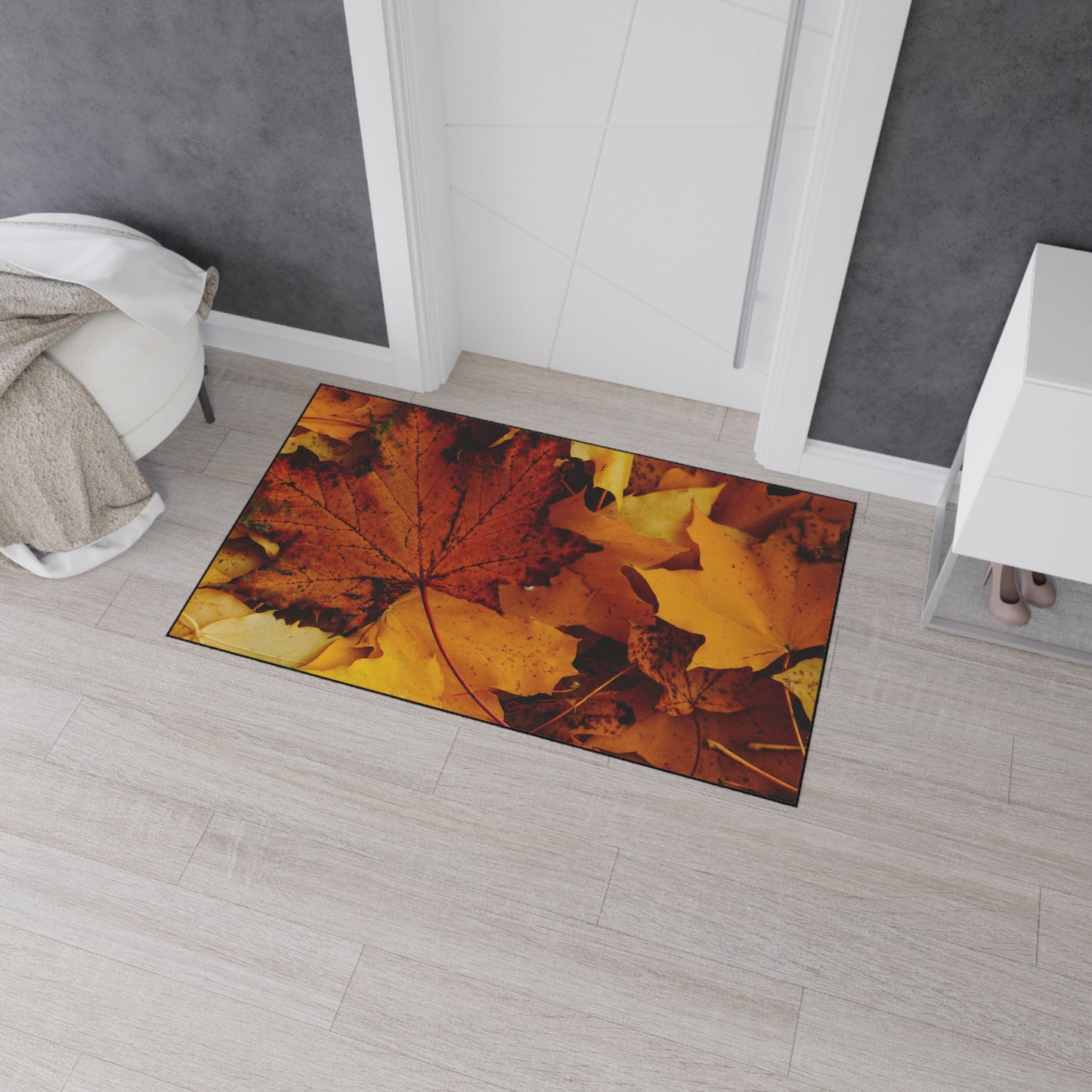 Golden Leaves Textured Fall Foliage Rug