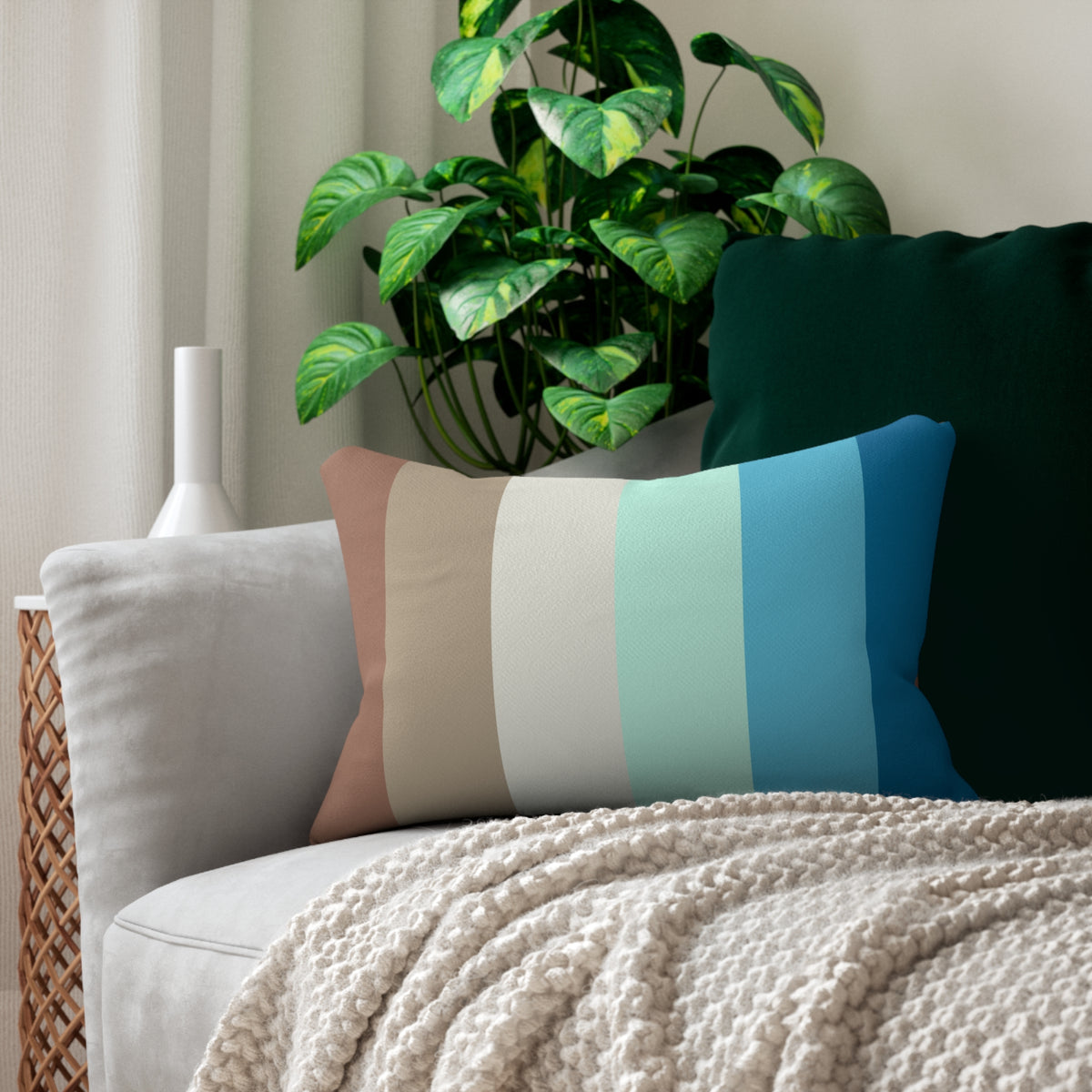 OCEAN STRIPED SPUN POLYESTER LUMBAR PILLOW - Varnish & Vibe