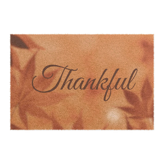Thankful Script Thanksgiving Fall Leaves Doormat