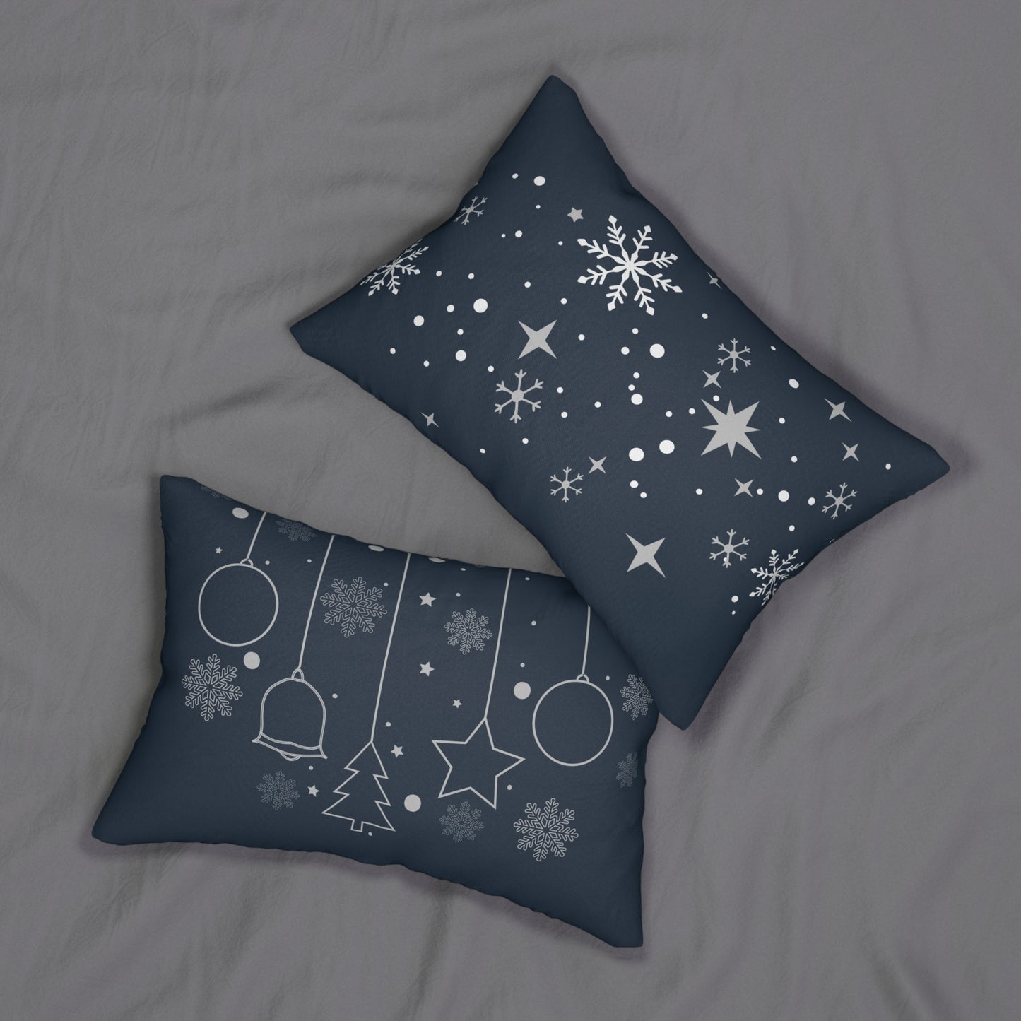Blue Snowflakes Spun Polyester Lumbar Pillow - Varnish & Vibe