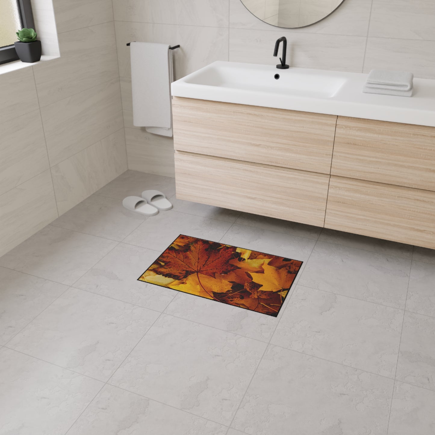 Golden Leaves Textured Fall Foliage Rug
