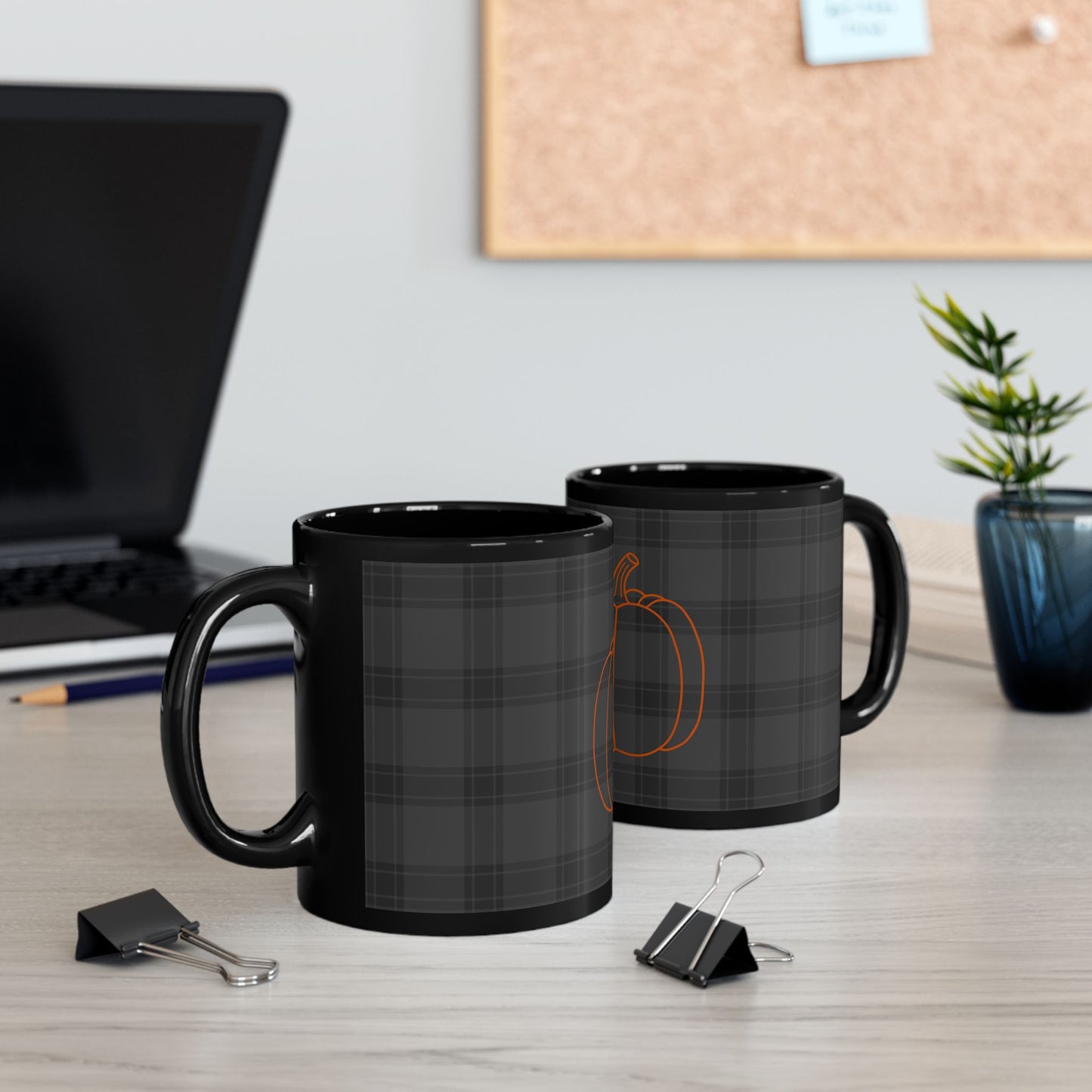 Pumpkin on Plaid Halloween Edition Black Mug
