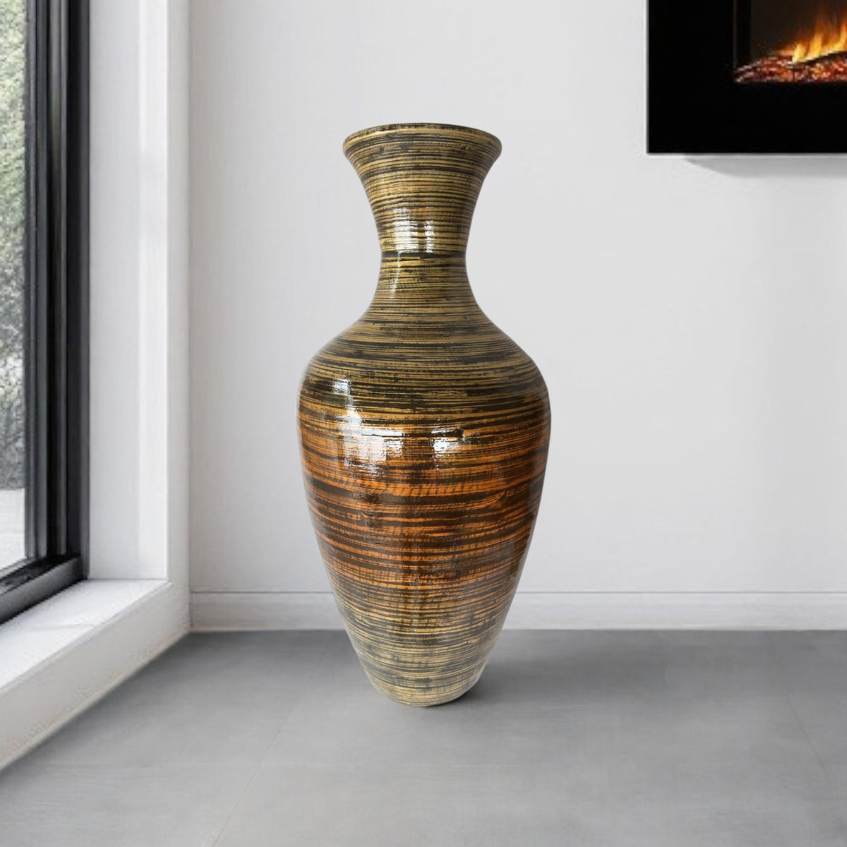 25" BLACK AND GOLD BAMBOO FLOOR VASE