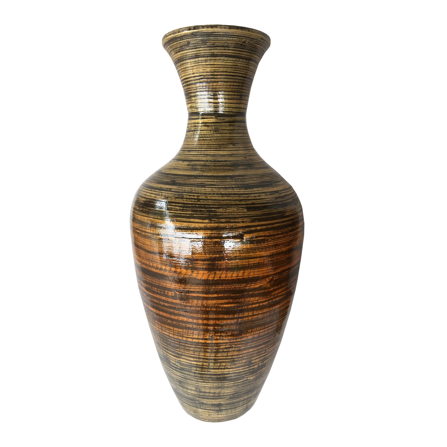 25" BLACK AND GOLD BAMBOO FLOOR VASE