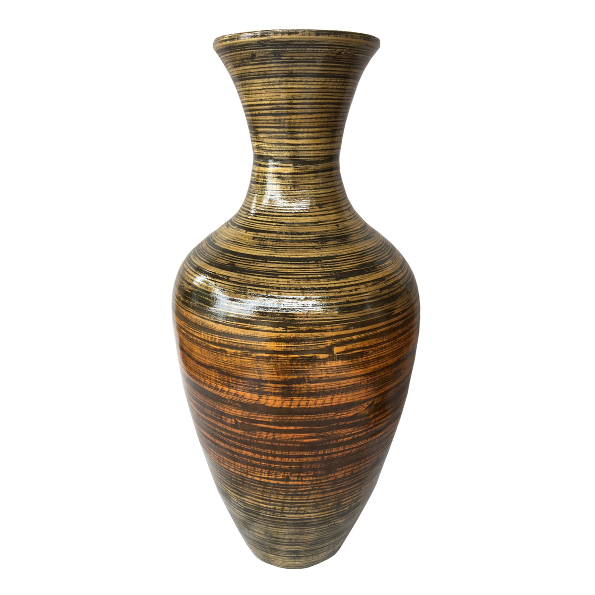 25" BLACK AND GOLD BAMBOO FLOOR VASE