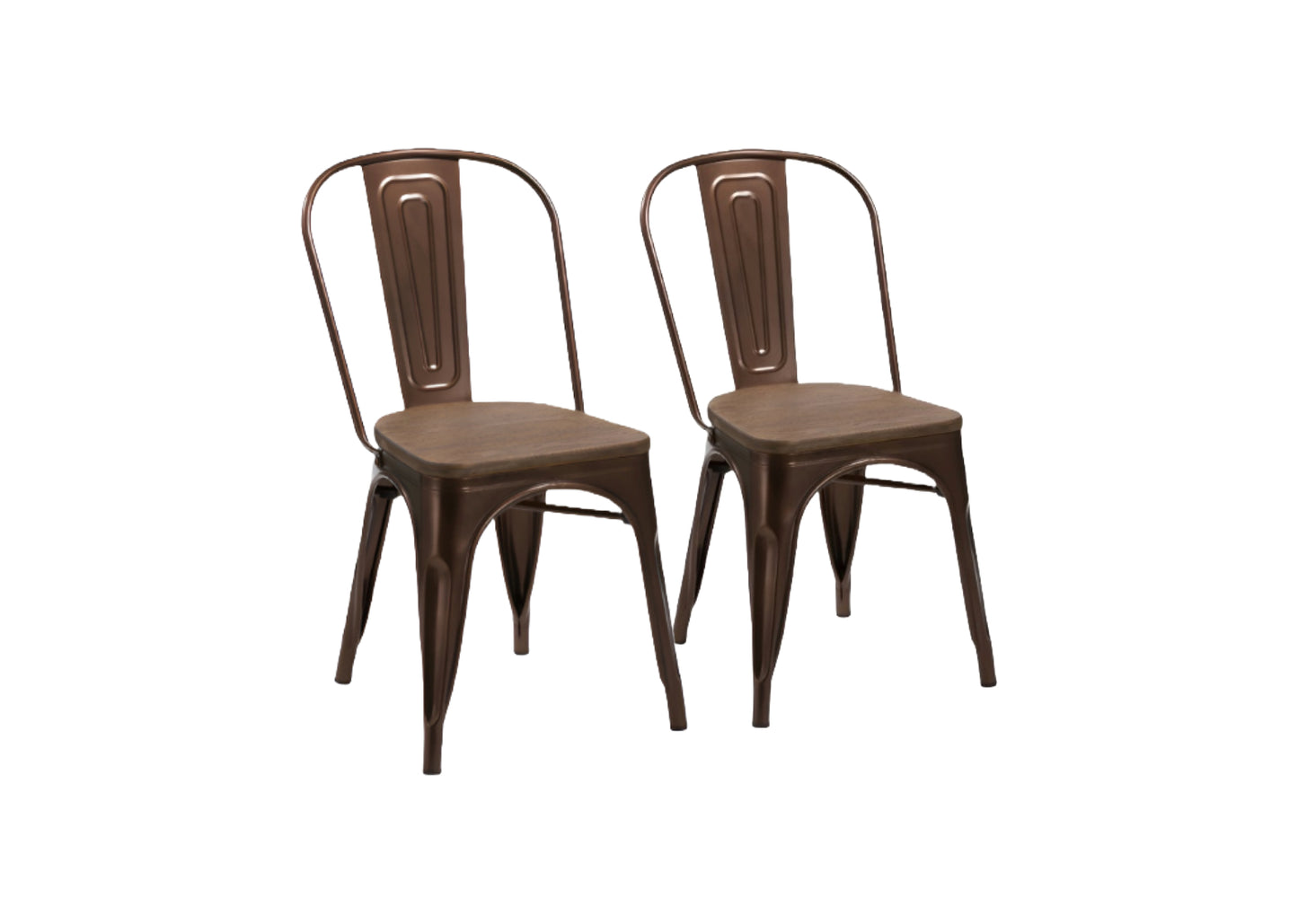 Two brown metal chairs on a white background
