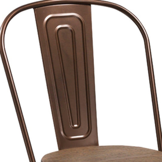 Close-up of a brown metal chair with a white background