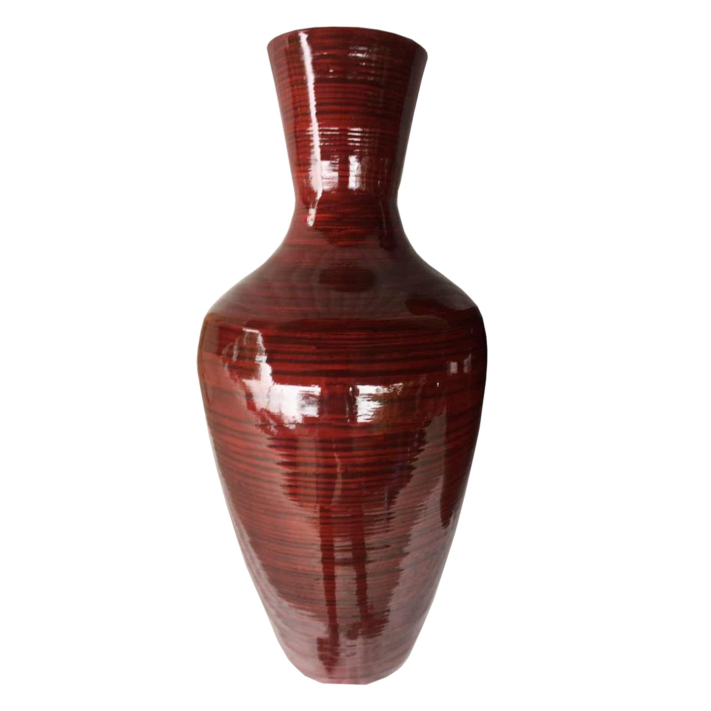 30" Red Lacquer Spun Bamboo Floor Vase - Varnish & Vibe