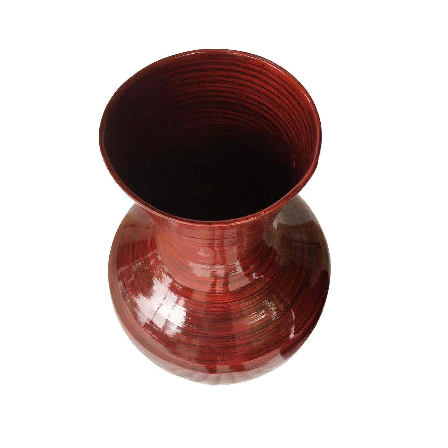 30" Red Lacquer Spun Bamboo Floor Vase - Varnish & Vibe