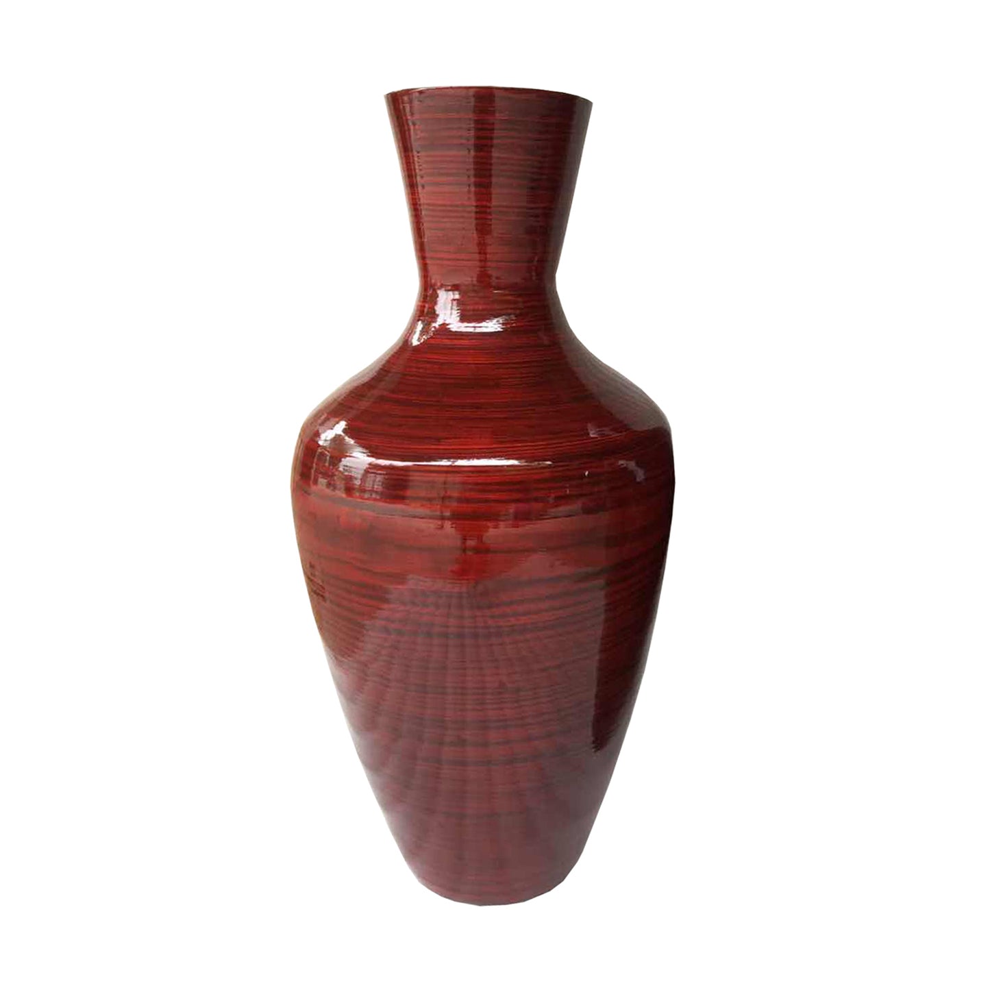 30" Red Lacquer Spun Bamboo Floor Vase - Varnish & Vibe
