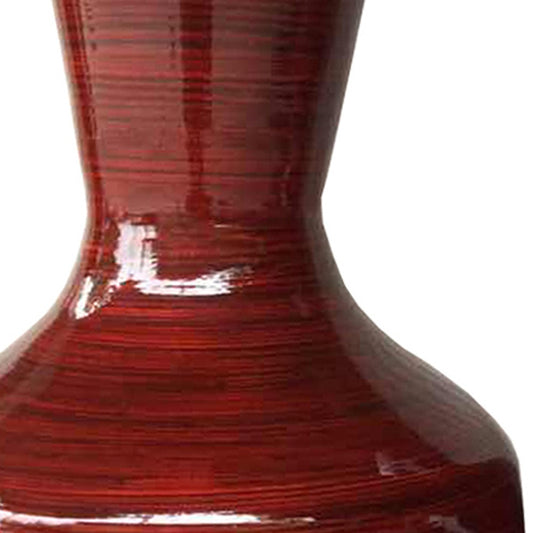 30" Red Lacquer Spun Bamboo Floor Vase - Varnish & Vibe