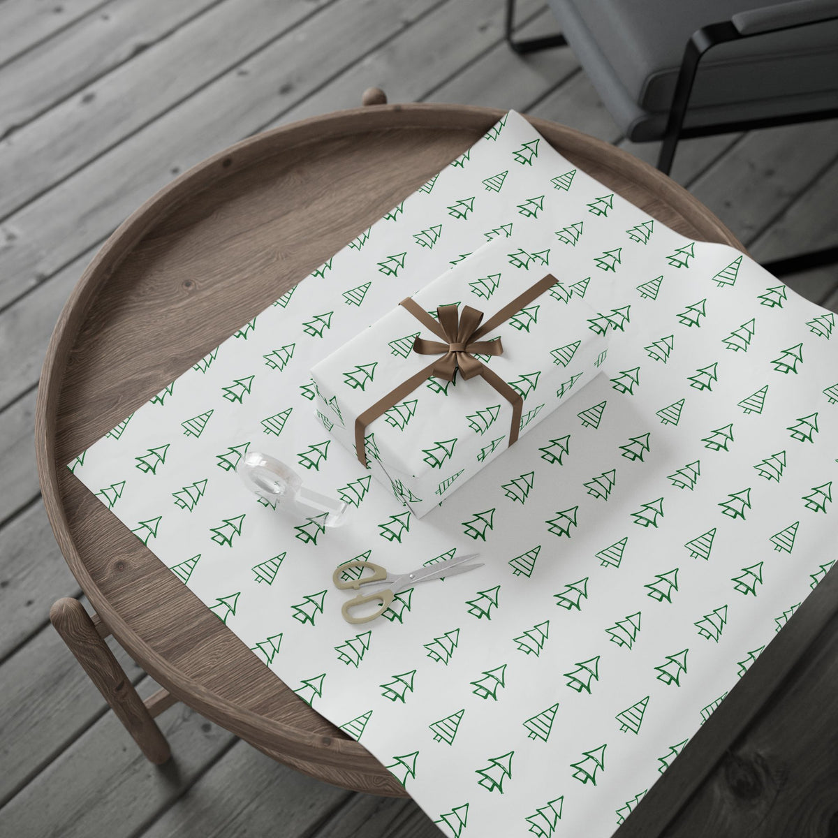 Christmas Tree Pattern Wrapping Paper Roll — Green Sketch Holiday Gift Wrap - Varnish & Vibe