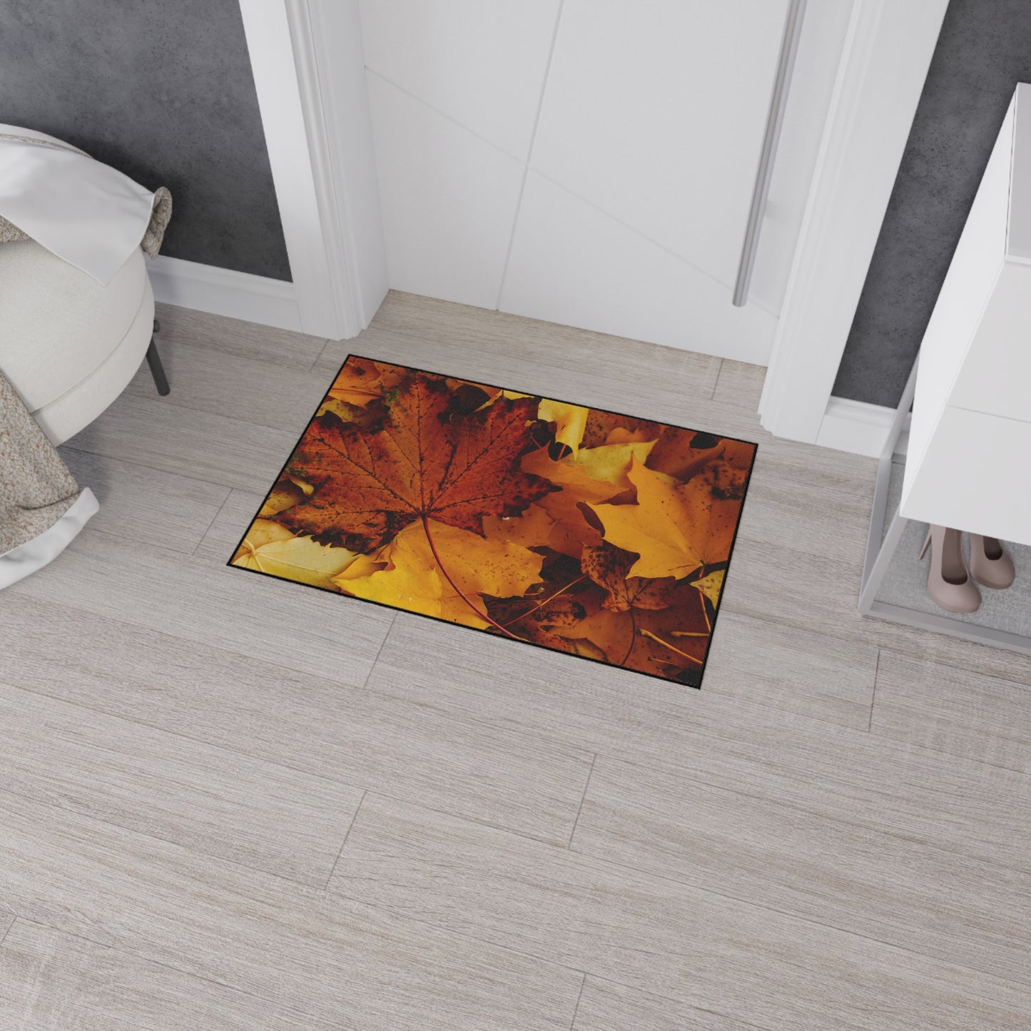 Golden Leaves Textured Fall Foliage Rug
