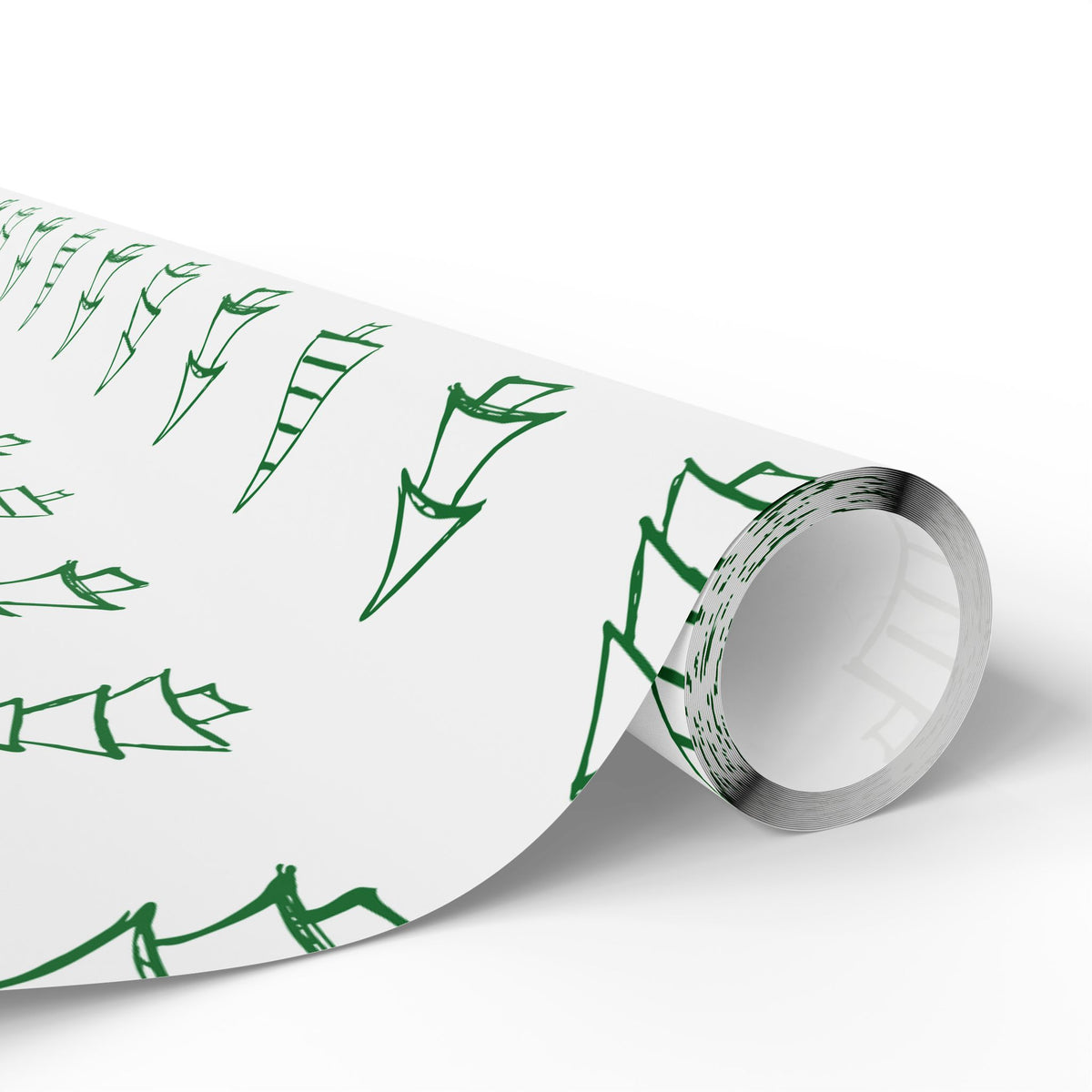 Christmas Tree Pattern Wrapping Paper Roll — Green Sketch Holiday Gift Wrap - Varnish & Vibe