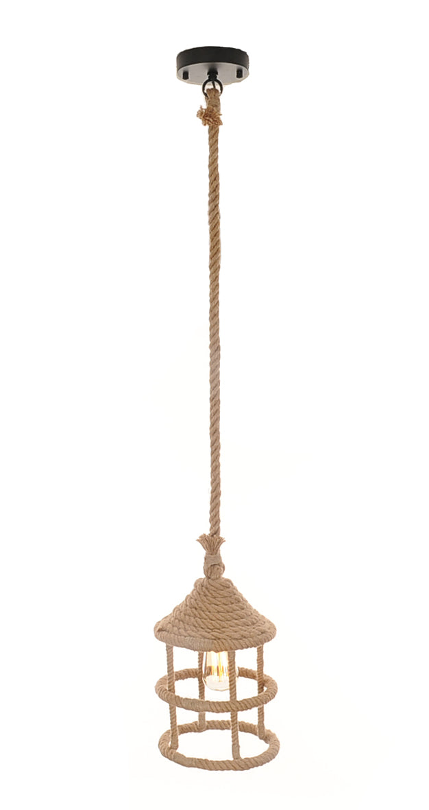 BEIGE AND BLACK IRON AND ROPE CEILING LIGHT - Varnish & Vibe