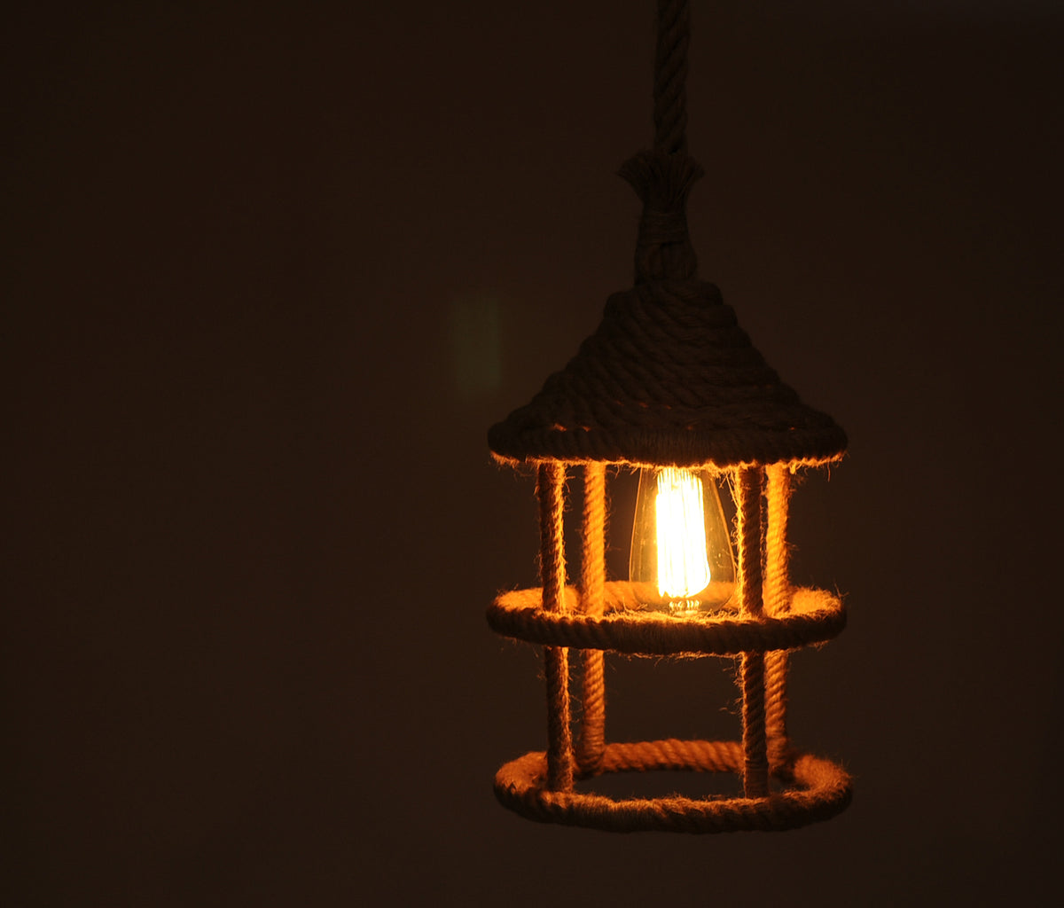 BEIGE AND BLACK IRON AND ROPE CEILING LIGHT - Varnish & Vibe