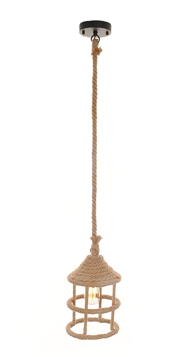 BEIGE AND BLACK IRON AND ROPE CEILING LIGHT - Varnish & Vibe