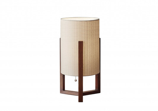 17" BROWN SOLID WOOD BEDSIDE TABLE LAMP WITH NATURAL CYLINDER SHADE - Varnish & Vibe