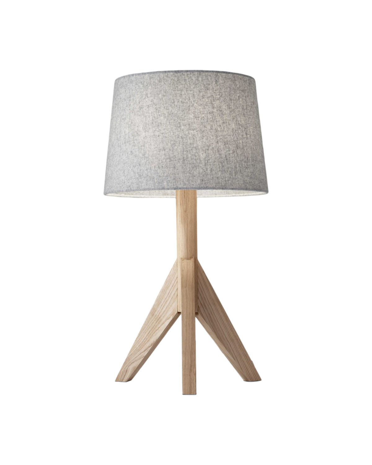 25" NATURAL SOLID WOOD TRIPOD TABLE LAMP WITH GRAY EMPIRE SHADE - Varnish & Vibe