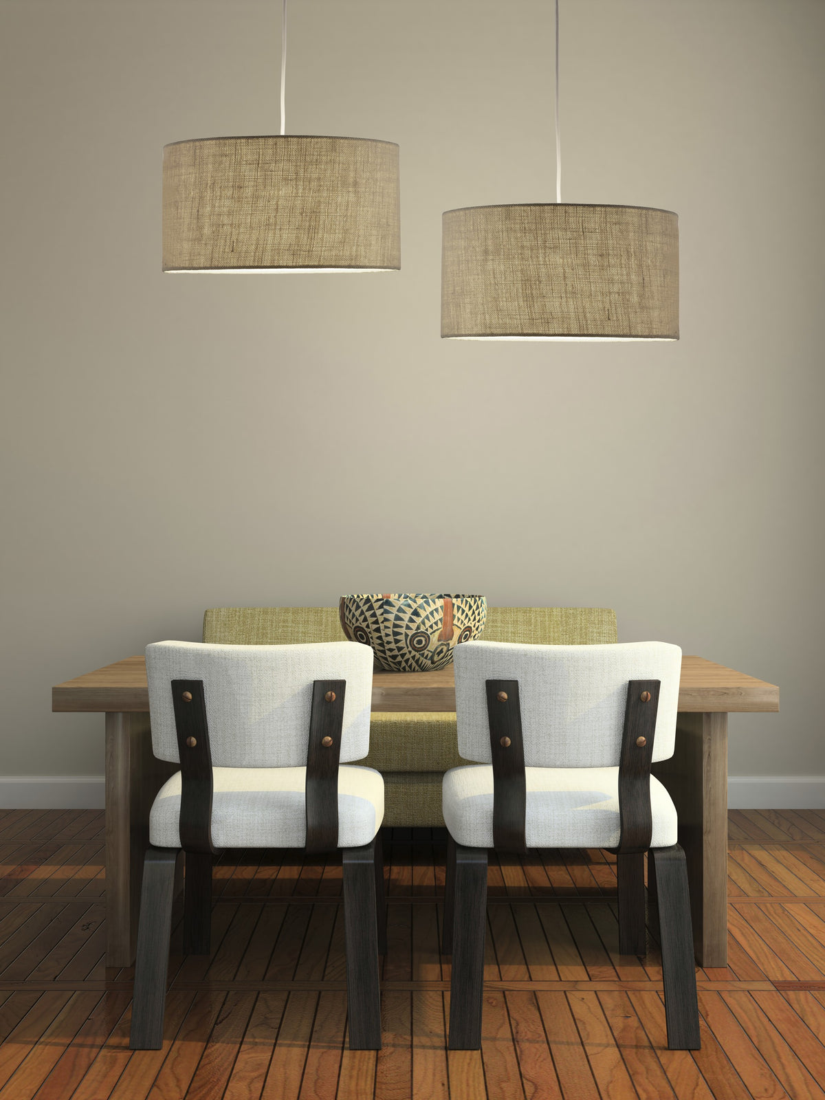 BURLAP FABRIC LIGHT BROWN ELECTRIC DRUM PENDANT LAMP - Varnish & Vibe