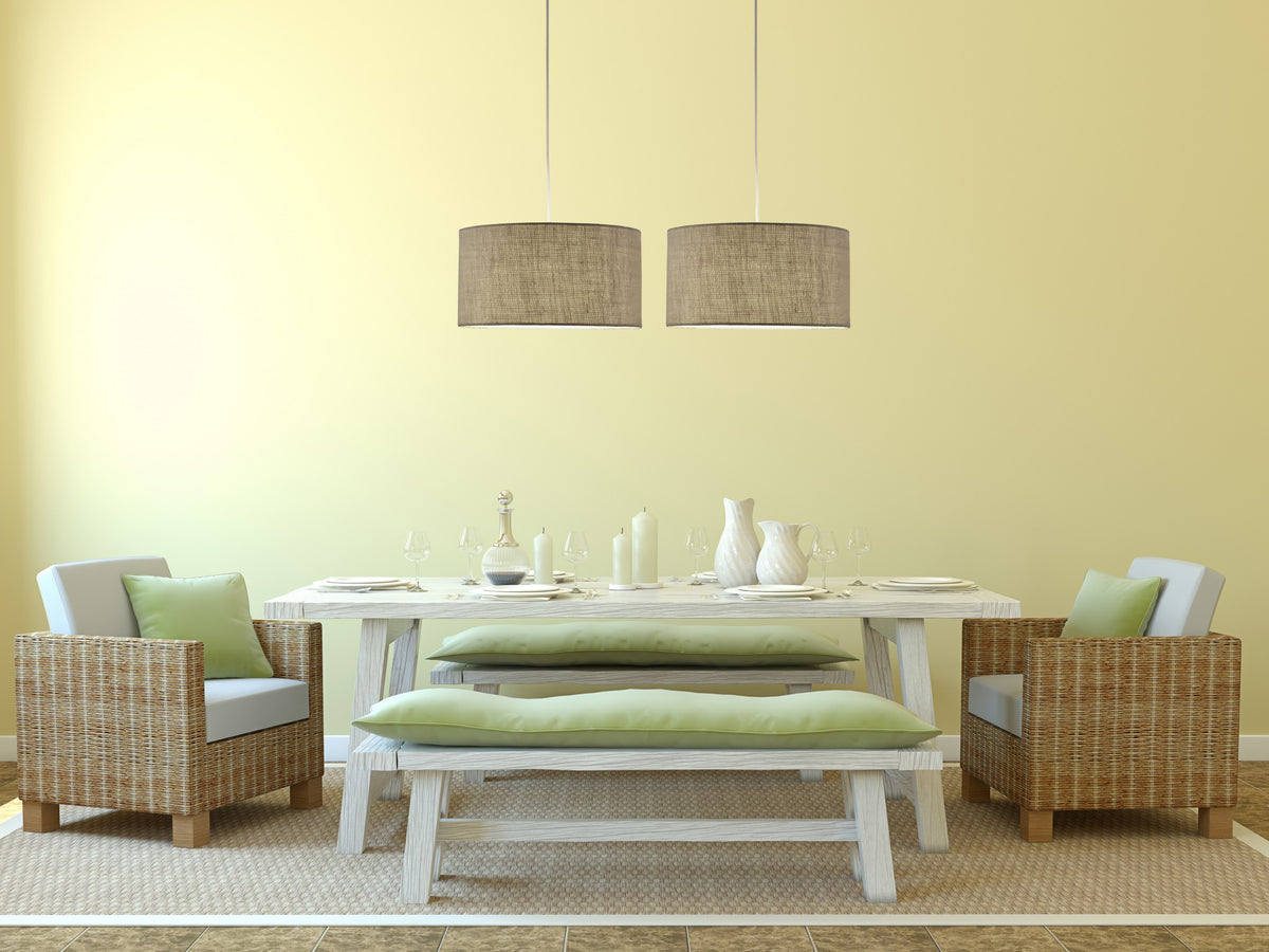 BURLAP FABRIC LIGHT BROWN ELECTRIC DRUM PENDANT LAMP - Varnish & Vibe