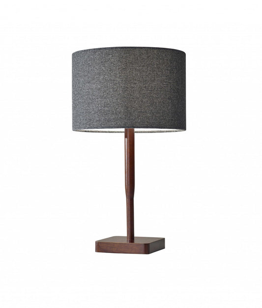 LAUREL 21" BROWN SOLID WOOD TABLE LAMP WITH DARK GRAY DRUM SHADE