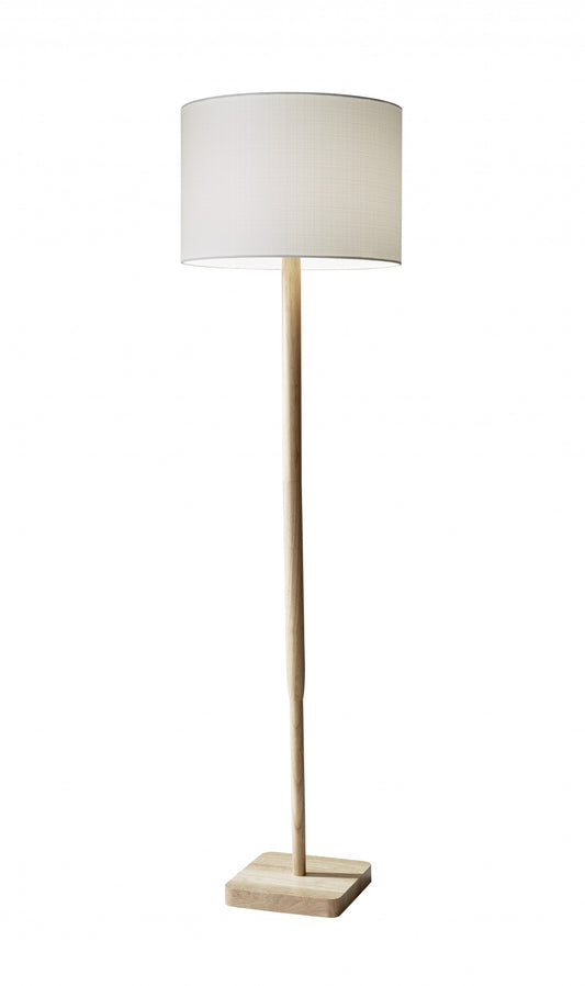 59" NATURAL SOLID WOOD FLOOR LAMP WITH WHITE LINEN DRUM SHADE - Varnish & Vibe
