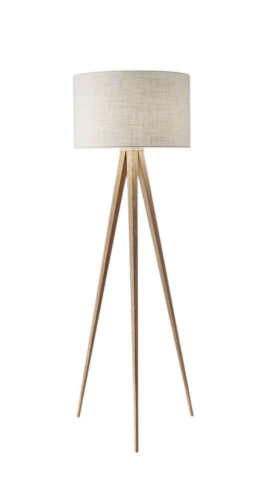 60" NATURAL METAL TRIPOD FLOOR LAMP WITH WHITE FABRIC DRUM SHADE - Varnish & Vibe