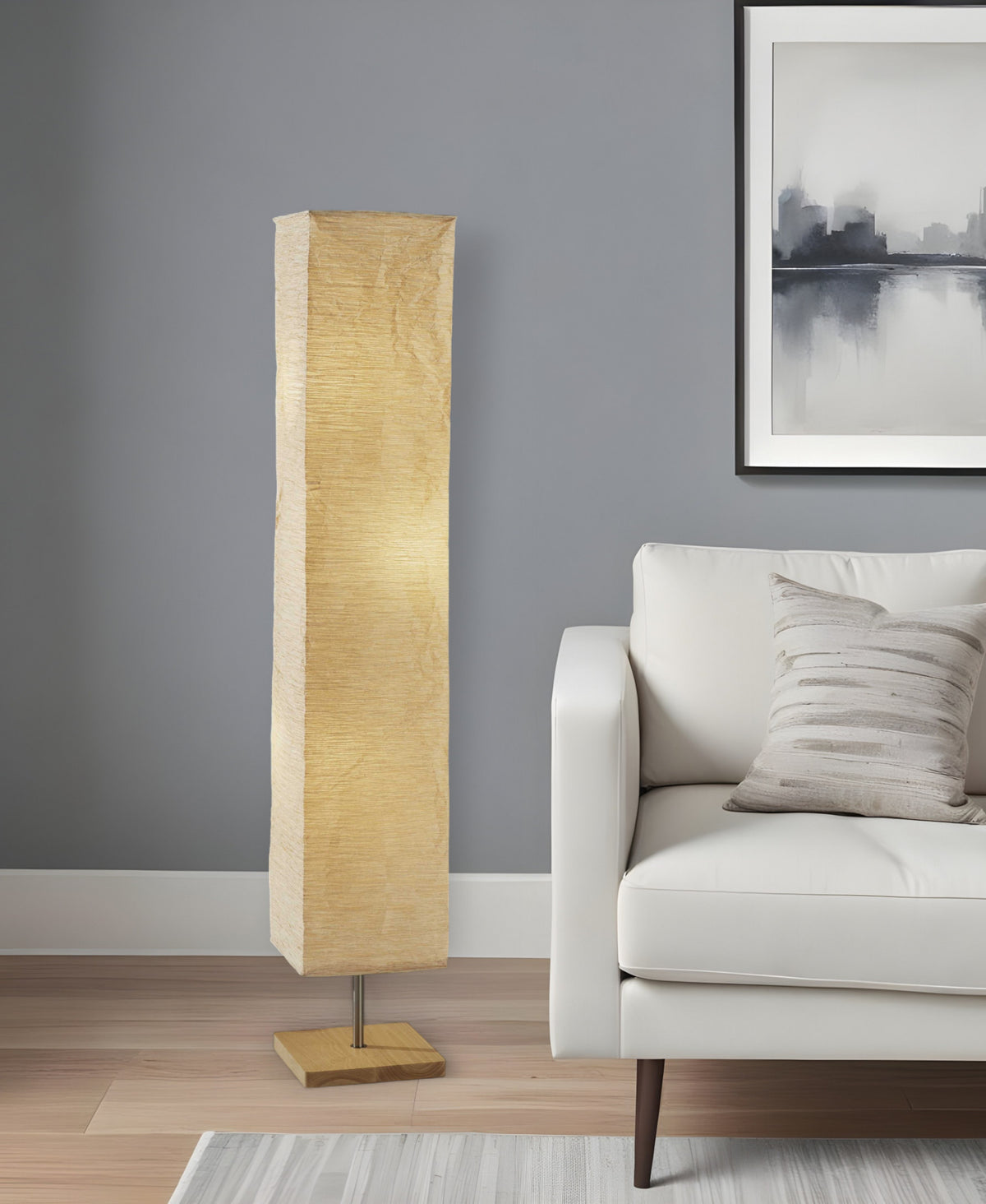 58" NATURAL COLUMN FLOOR LAMP WITH NATURAL PAPER SHADE - Varnish & Vibe