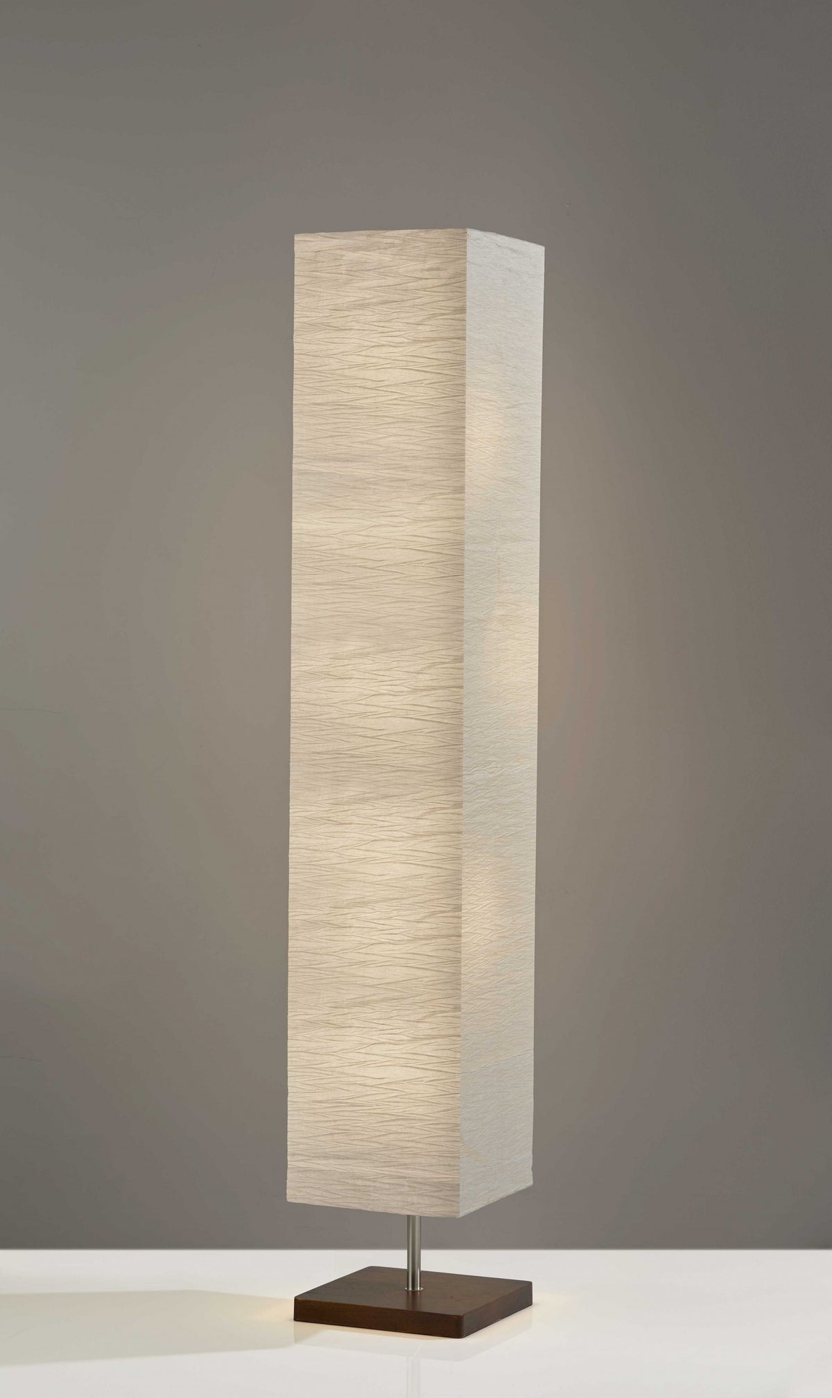 57" BROWN AND WHITE TWO LIGHT COLUMN FLOOR LAMP WITH WHITE PAPER RECTANGULAR SHADE - Varnish & Vibe
