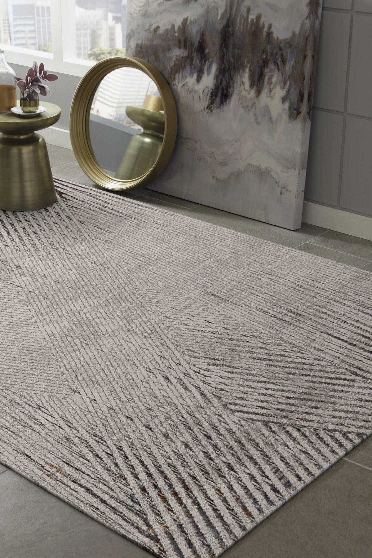 REDONDO 10' x 13' IVORY AND GRAY GEOMETRIC AREA RUG - Varnish & Vibe