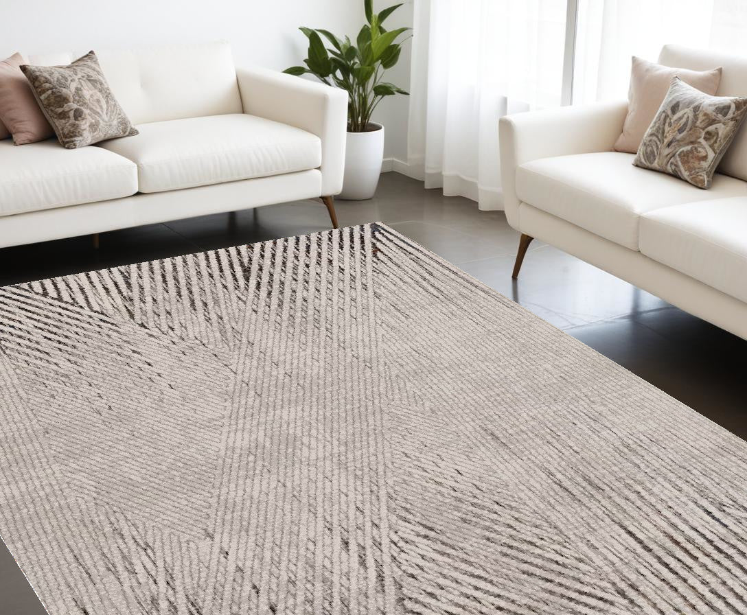 REDONDO 10' x 13' IVORY AND GRAY GEOMETRIC AREA RUG - Varnish & Vibe
