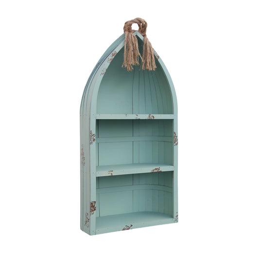 34" AQUA BLUE WOOD CANOE HANGING SHELF - Varnish & Vibe