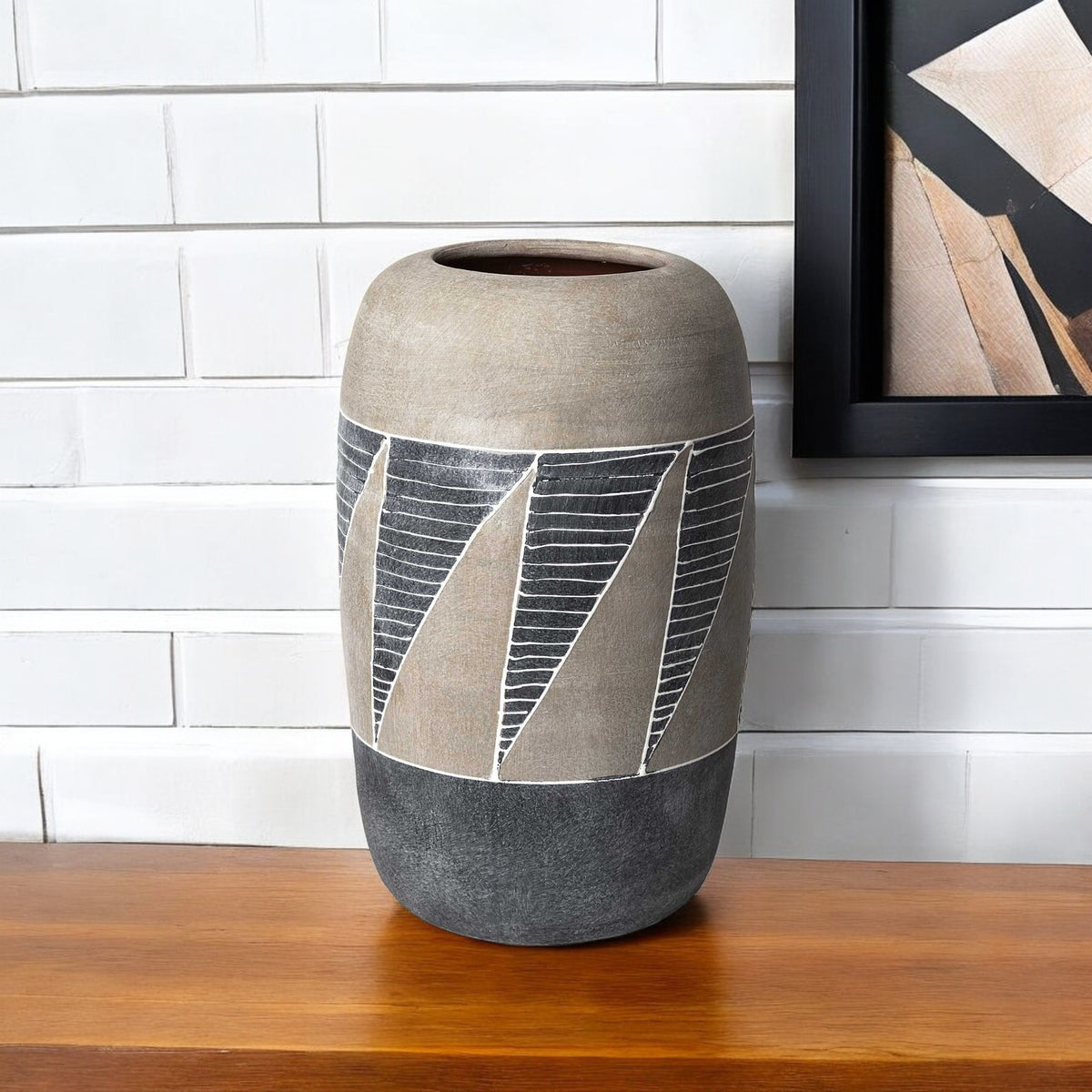 REDONDO 15" BROWN AND GRAY HAND-FINISHED CERAMIC VASE