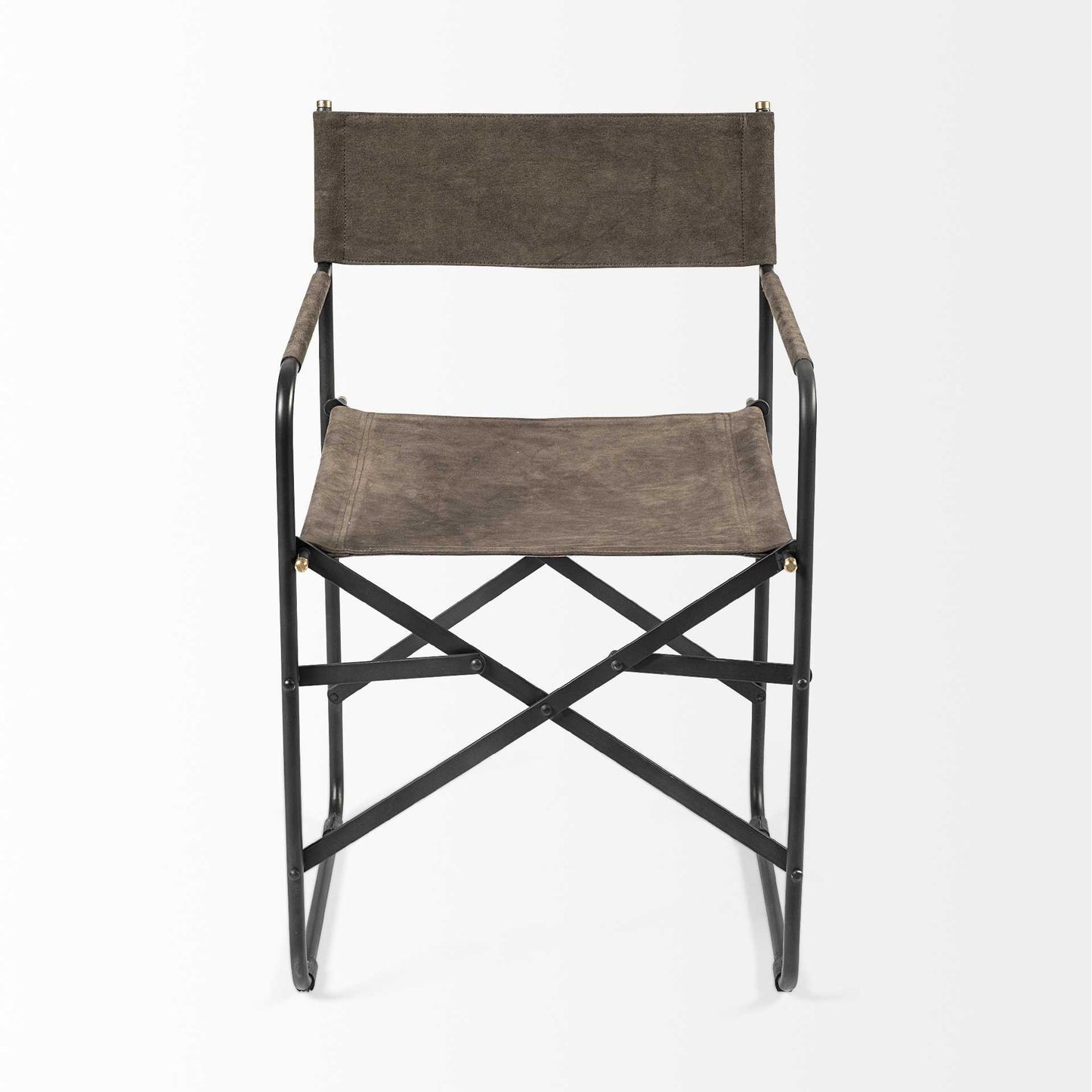 Brown director's chair with black frame on a white background