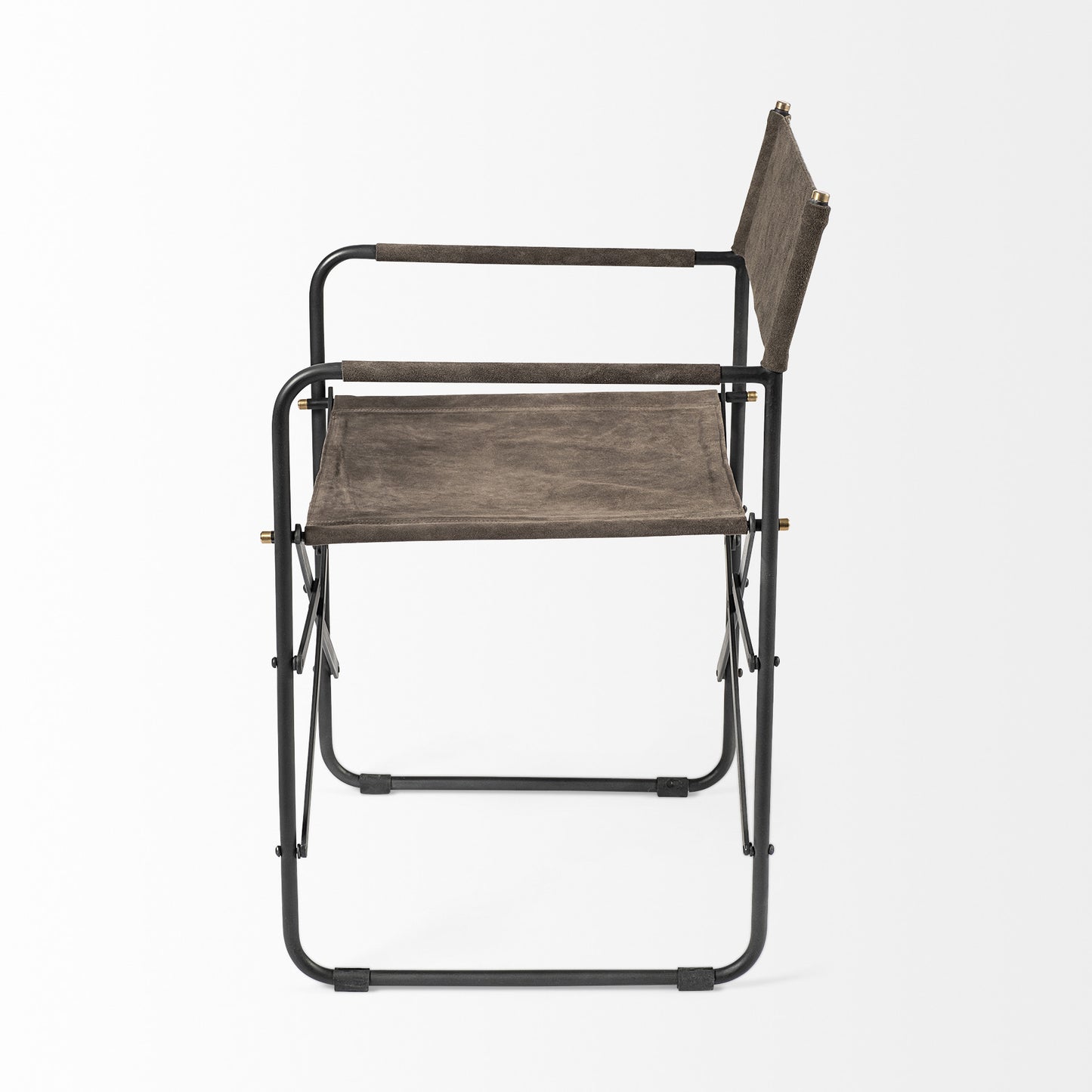 Foldable chair with wooden seat and metal frame on a white background