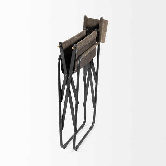 Folding chair with brown seats and black metal frames on a white background
