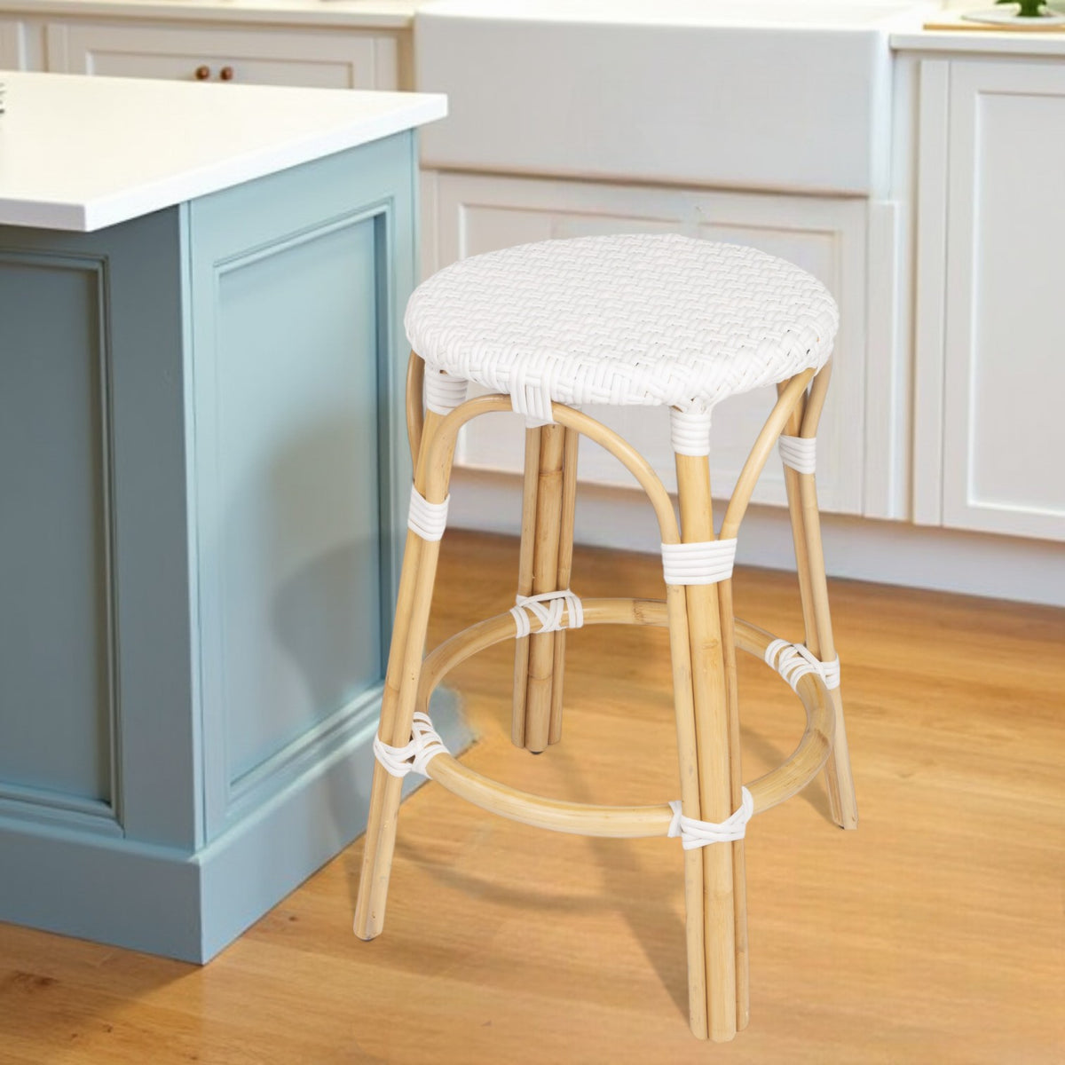 REDONDO WHITE RATTAN BAR STOOL - Varnish & Vibe