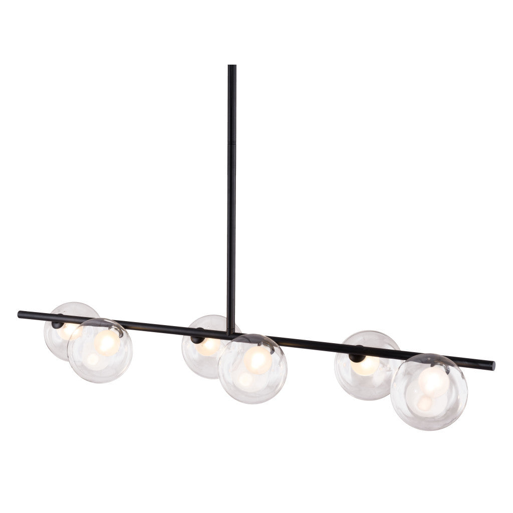 Modern chandelier with five glass shades on a white background
