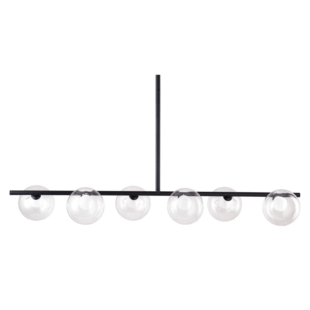 Modern pendant light with five glass bulbs on a white background