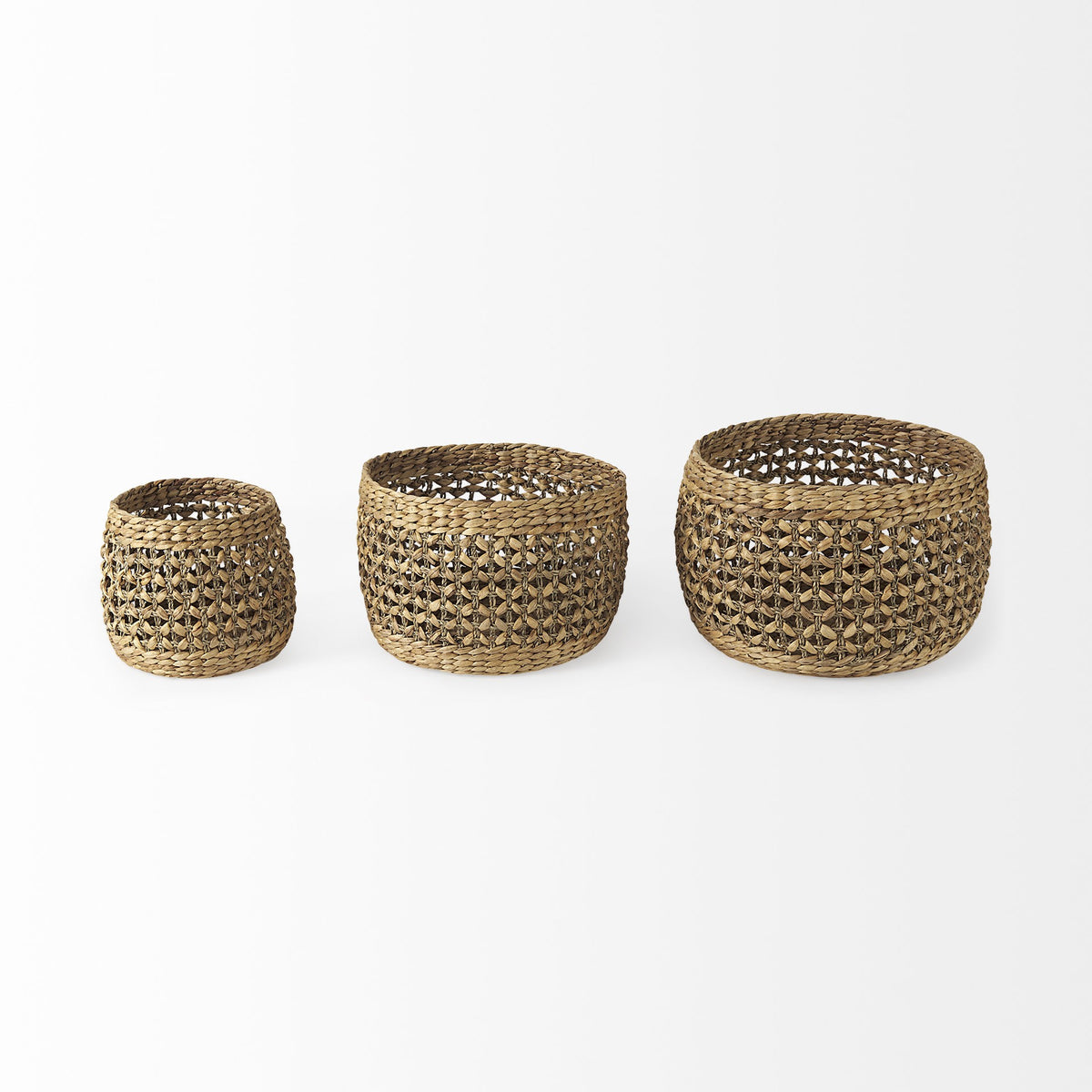 SET OF THREE BROWN WICKER BASKET - Varnish & Vibe