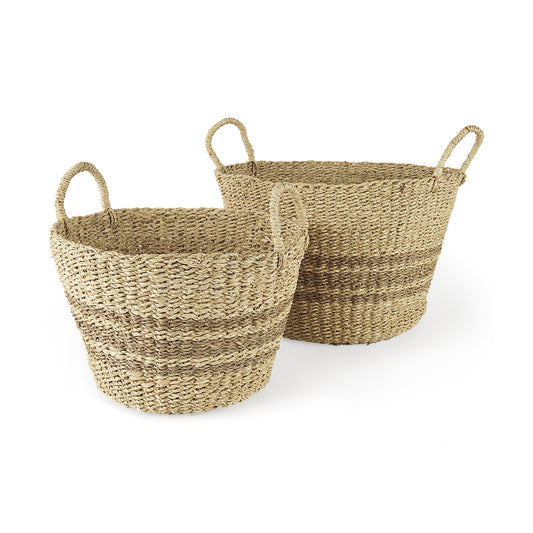 CALABASAS SET OF TWO BROWN WICKER BASKET - Varnish & Vibe